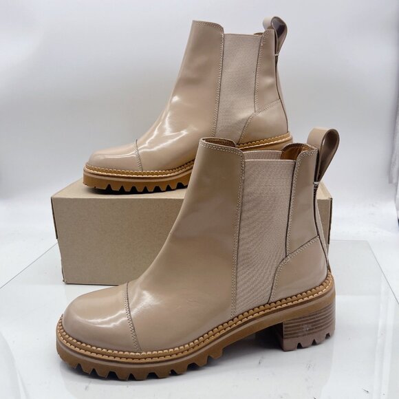 See by Chloe Mallory Chelsea Ankle Boots Dark Beige Leather 41 US 11 made SPAIN - Picture 3 of 12